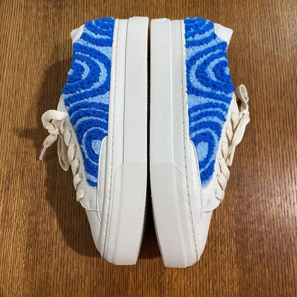 Soludos Women Ibiza Platform Leather Sneakers 5 Marine Blue Spiral Streetwear